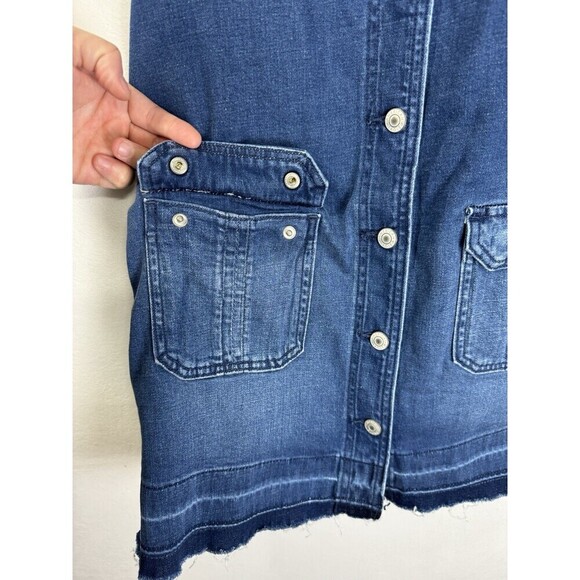 American Eagle Denim Pinafore Jumper Dress Size Medium Blue Raw Hem Pockets NWT - Picture 3 of 11